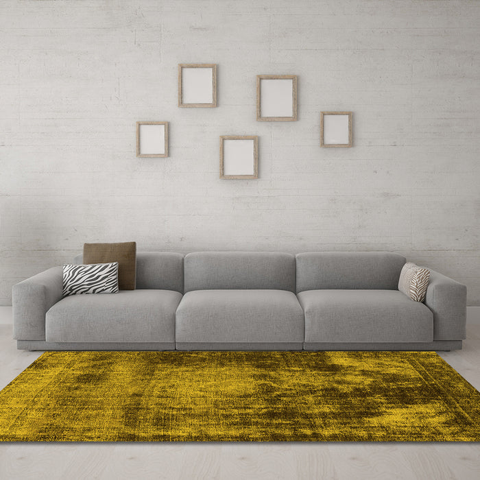 Machine Washable Oriental Yellow Industrial Rug in a Living Room, wshurb2259yw