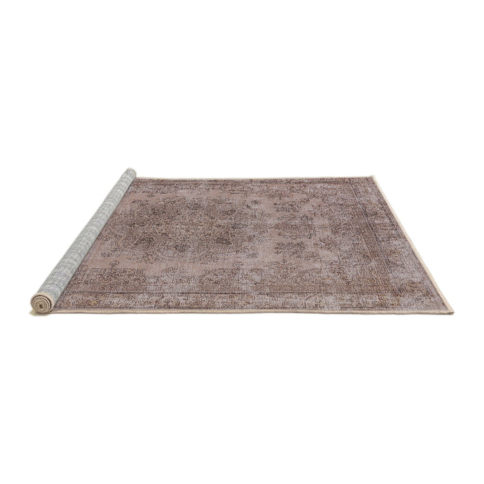 Sideview of Machine Washable Industrial Modern Khaki Rose Pink Rug, wshurb2260