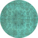 Round Machine Washable Oriental Turquoise Industrial Area Rugs, wshurb2260turq
