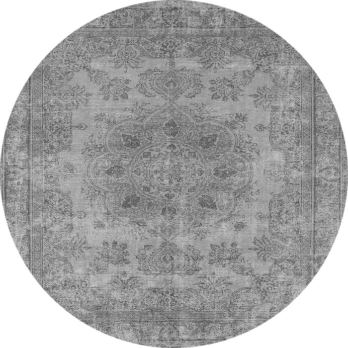 Round Machine Washable Oriental Gray Industrial Rug, wshurb2260gry