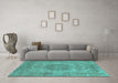 Machine Washable Oriental Turquoise Industrial Area Rugs in a Living Room,, wshurb2260turq