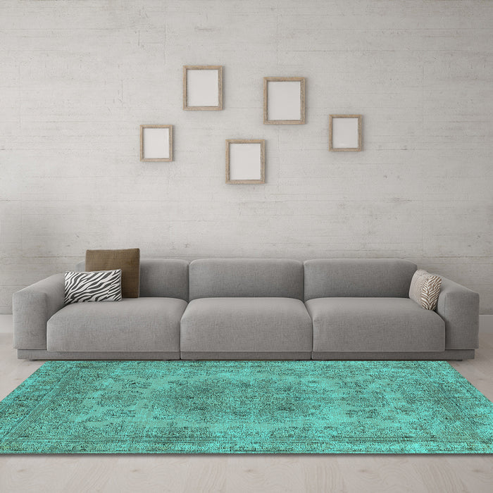 Machine Washable Oriental Turquoise Industrial Area Rugs in a Living Room,, wshurb2260turq