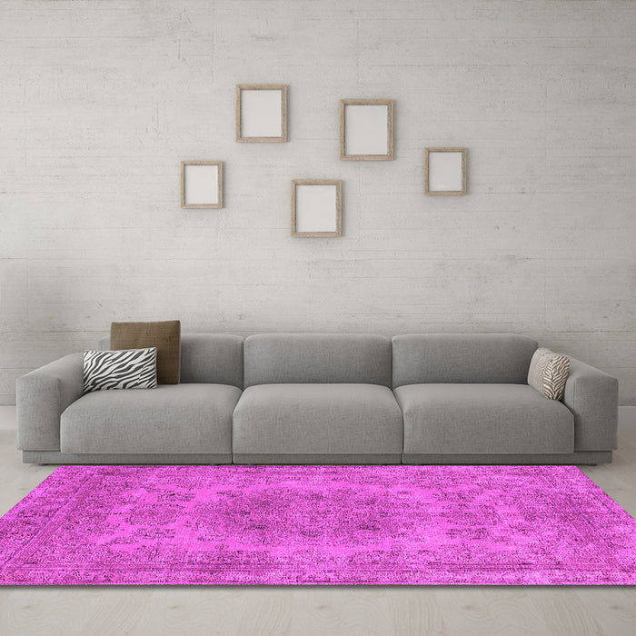 Machine Washable Oriental Pink Industrial Rug in a Living Room, wshurb2260pnk