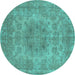 Round Oriental Turquoise Industrial Rug, urb2260turq