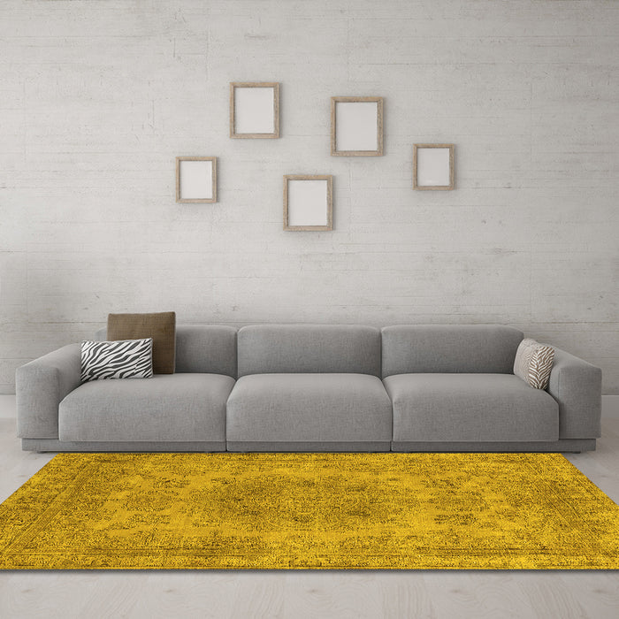 Machine Washable Oriental Yellow Industrial Rug in a Living Room, wshurb2260yw