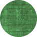 Round Oriental Emerald Green Industrial Rug, urb2261emgrn