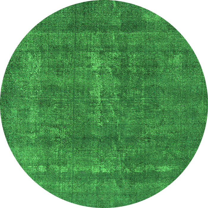 Round Machine Washable Oriental Green Industrial Area Rugs, wshurb2261grn