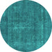 Round Oriental Turquoise Industrial Rug, urb2261turq