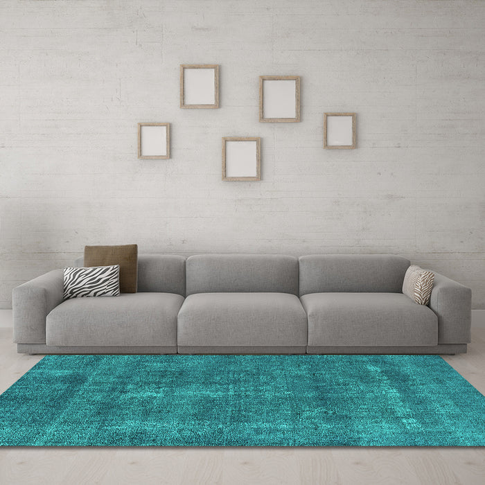 Machine Washable Oriental Turquoise Industrial Area Rugs in a Living Room,, wshurb2261turq