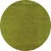 Round Machine Washable Oriental Green Industrial Area Rugs, wshurb2262grn