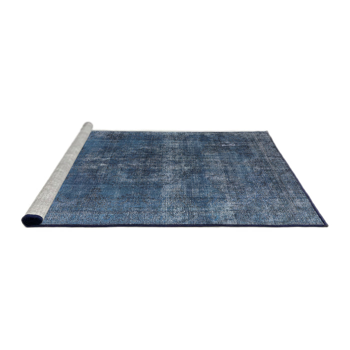 Sideview of Machine Washable Industrial Modern Silk Blue Rug, wshurb2263