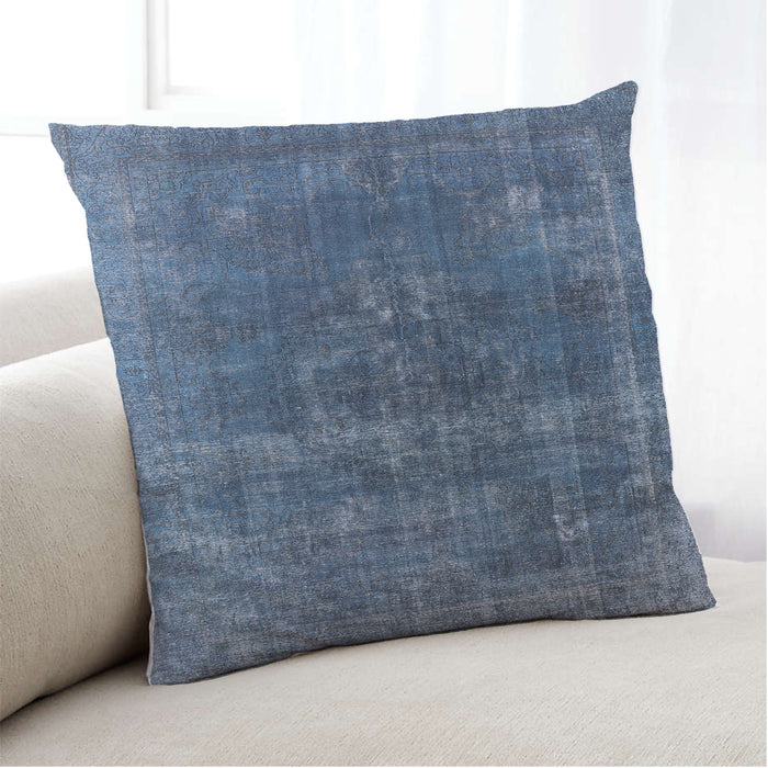 Lifestyle Image of Mid-Century Modern Urban Square Silk Blue Throw Pillow, 18 inch by 18 inch, pwurb2263