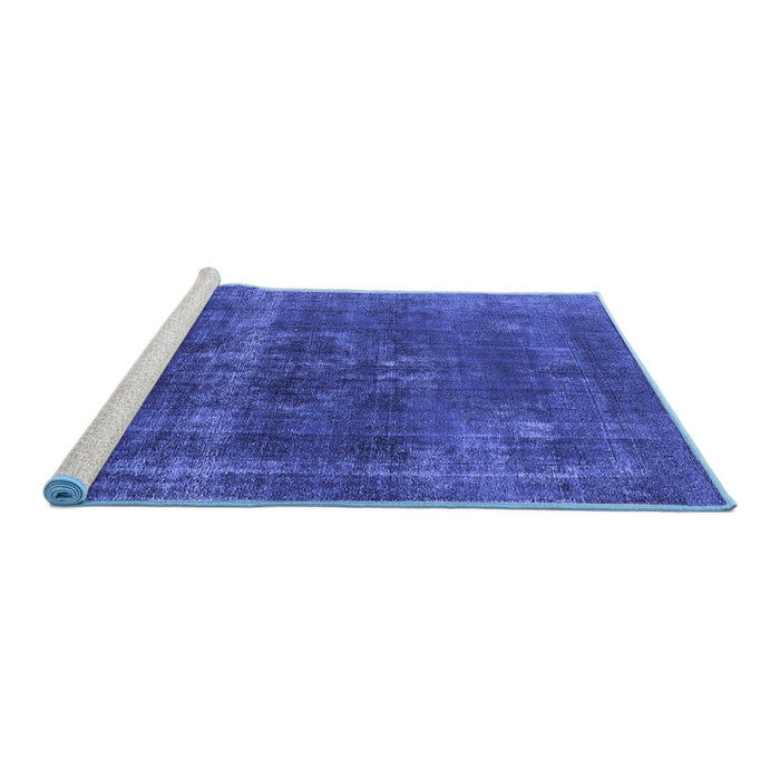 Sideview of Machine Washable Persian Blue Bohemian Rug, wshurb2263blu