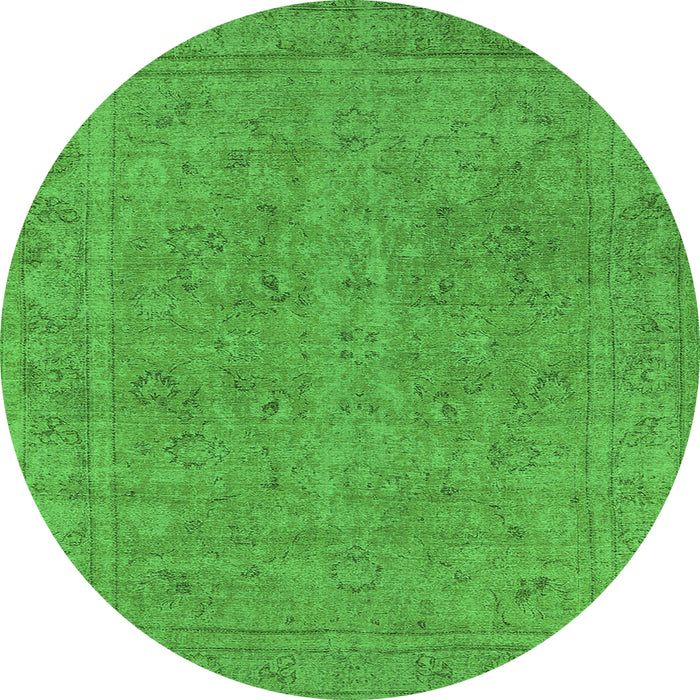 Round Machine Washable Oriental Green Industrial Area Rugs, wshurb2264grn