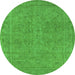 Round Machine Washable Oriental Green Industrial Area Rugs, wshurb2264grn