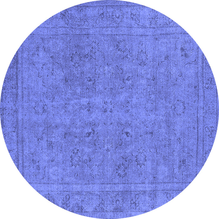 Round Machine Washable Oriental Blue Industrial Rug, wshurb2264blu