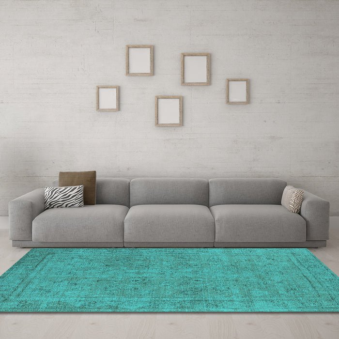 Machine Washable Oriental Turquoise Industrial Area Rugs in a Living Room,, wshurb2264turq