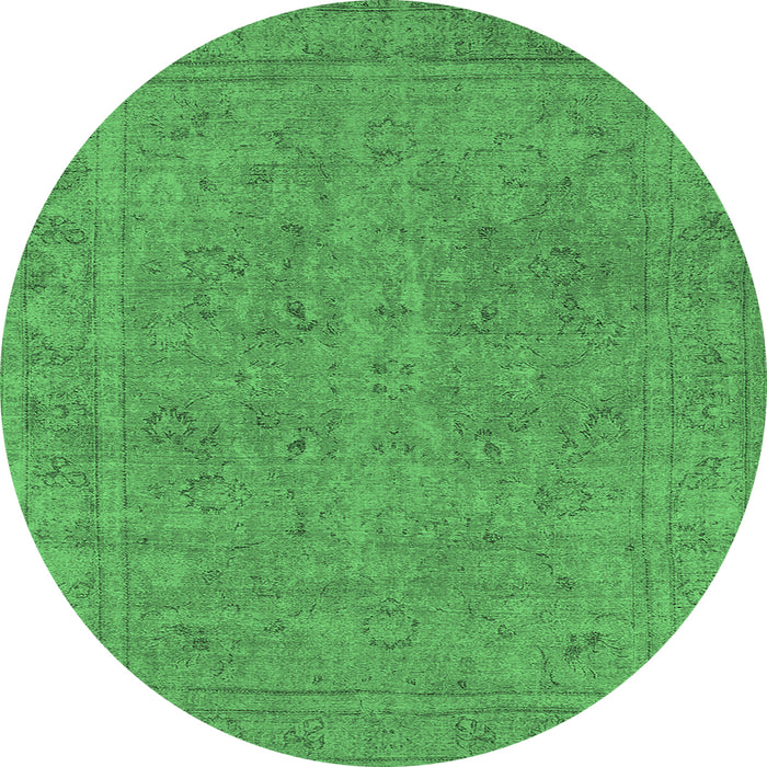 Round Machine Washable Oriental Emerald Green Industrial Area Rugs, wshurb2264emgrn