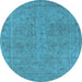 Round Machine Washable Oriental Light Blue Industrial Rug, wshurb2264lblu