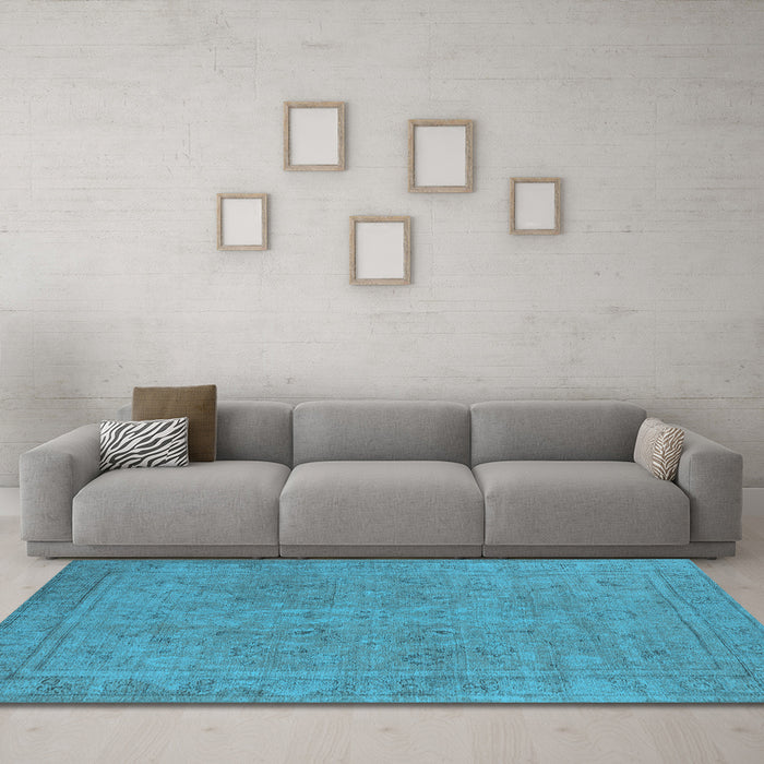 Machine Washable Oriental Light Blue Industrial Rug in a Living Room, wshurb2264lblu