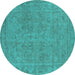 Round Oriental Turquoise Industrial Rug, urb2264turq