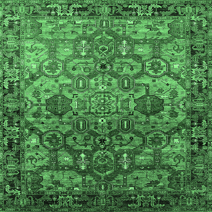 Square Machine Washable Oriental Emerald Green Traditional Area Rugs, wshurb2265emgrn