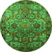 Round Machine Washable Oriental Green Traditional Area Rugs, wshurb2265grn