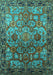 Machine Washable Oriental Turquoise Traditional Area Rugs, wshurb2265turq