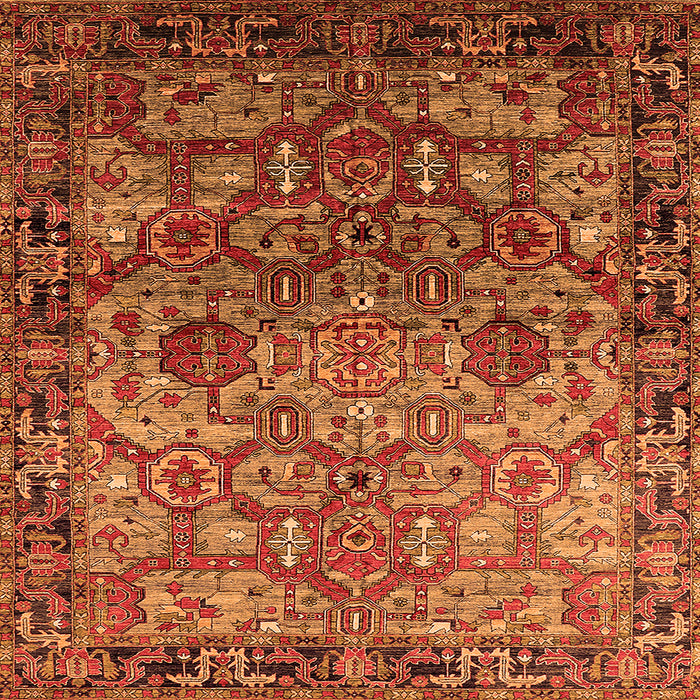 Square Machine Washable Oriental Orange Traditional Area Rugs, wshurb2265org