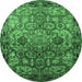 Round Machine Washable Oriental Emerald Green Traditional Area Rugs, wshurb2265emgrn