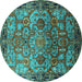 Round Oriental Turquoise Traditional Rug, urb2265turq