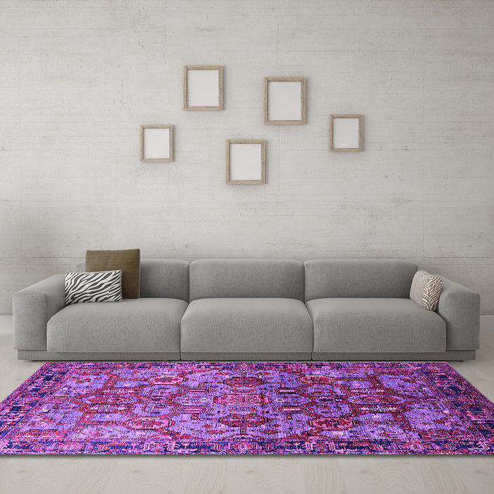 Machine Washable Oriental Purple Traditional Area Rugs in a Living Room, wshurb2265pur