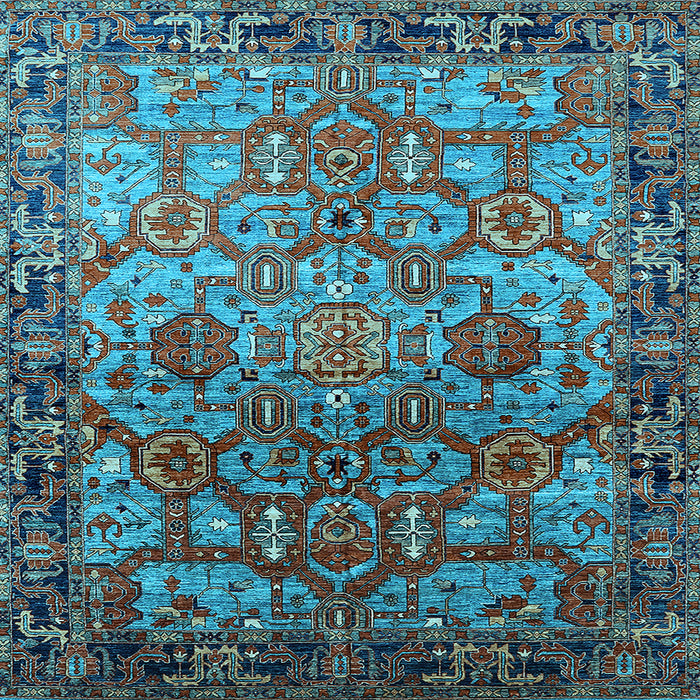 Square Machine Washable Oriental Light Blue Traditional Rug, wshurb2265lblu