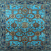 Square Machine Washable Oriental Light Blue Traditional Rug, wshurb2265lblu