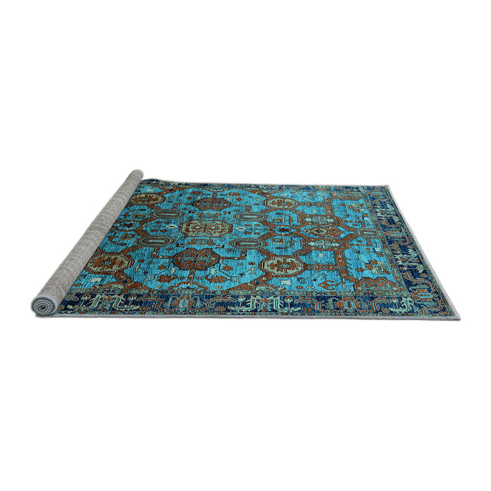 Sideview of Machine Washable Oriental Light Blue Traditional Rug, wshurb2265lblu