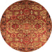 Round Machine Washable Oriental Orange Traditional Area Rugs, wshurb2265org