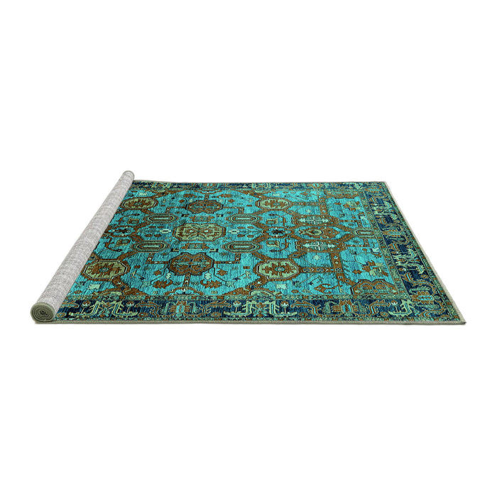 Sideview of Machine Washable Oriental Turquoise Traditional Area Rugs, wshurb2265turq