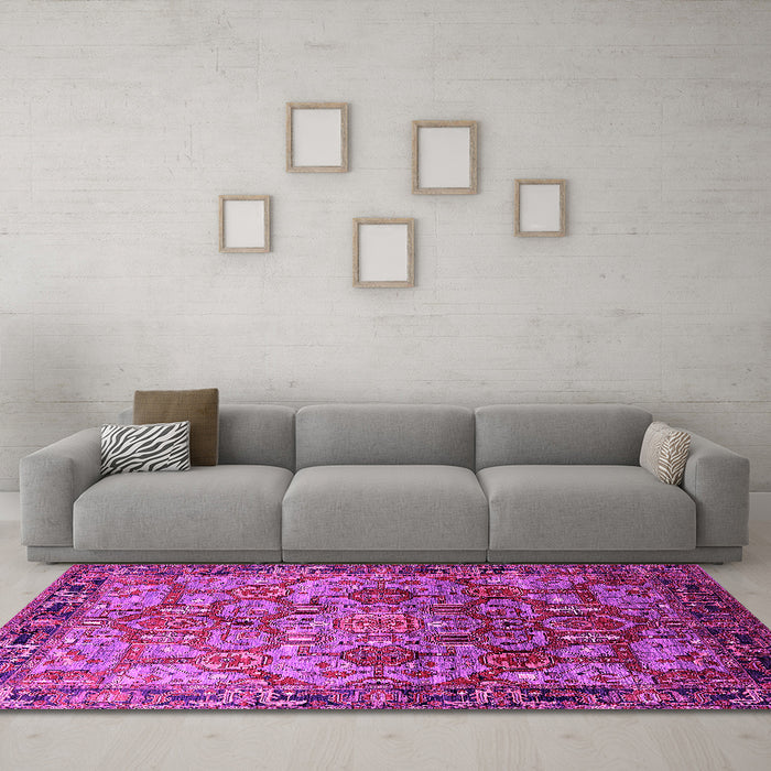Machine Washable Oriental Pink Traditional Rug in a Living Room, wshurb2265pnk