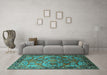 Machine Washable Oriental Turquoise Traditional Area Rugs in a Living Room,, wshurb2265turq