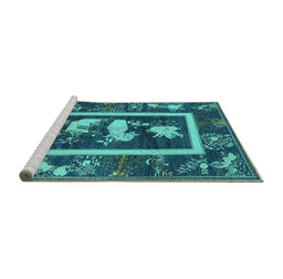Sideview of Machine Washable Oriental Turquoise Asian Inspired Area Rugs, wshurb2266turq