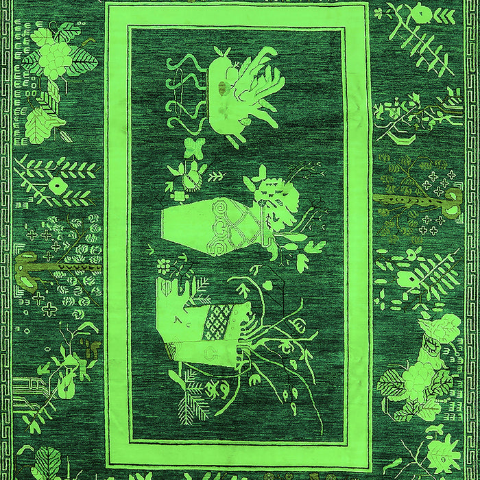 Machine Washable Oriental Green Asian Inspired Area Rugs, wshurb2266grn