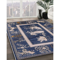 Mid-Century Modern Dark Slate Blue Oriental Rug, urb2266