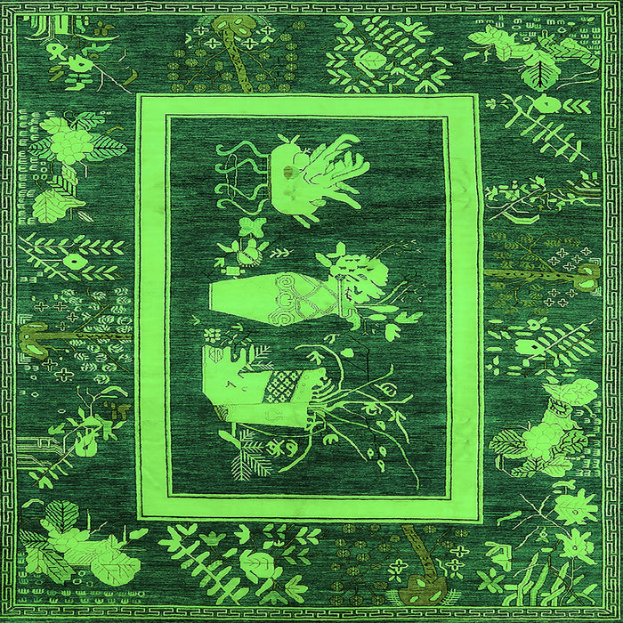 Square Machine Washable Oriental Green Asian Inspired Area Rugs, wshurb2266grn