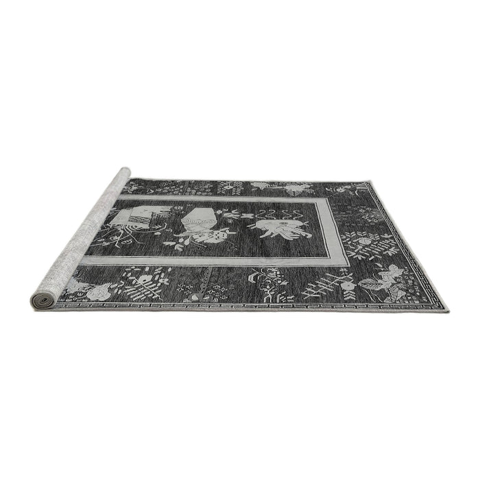 Sideview of Machine Washable Oriental Gray Asian Inspired Rug, wshurb2266gry