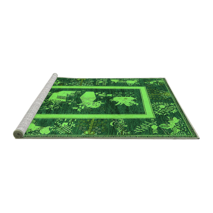 Sideview of Machine Washable Oriental Green Asian Inspired Area Rugs, wshurb2266grn