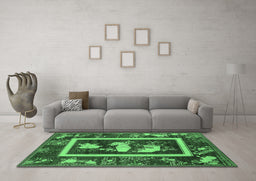 Machine Washable Oriental Emerald Green Asian Inspired Area Rugs in a Living Room,, wshurb2266emgrn