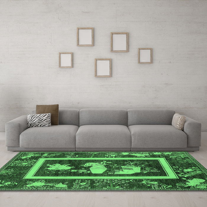 Machine Washable Oriental Emerald Green Asian Inspired Area Rugs in a Living Room,, wshurb2266emgrn
