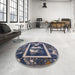 Round Mid-Century Modern Dark Slate Blue Oriental Rug in a Office, urb2266