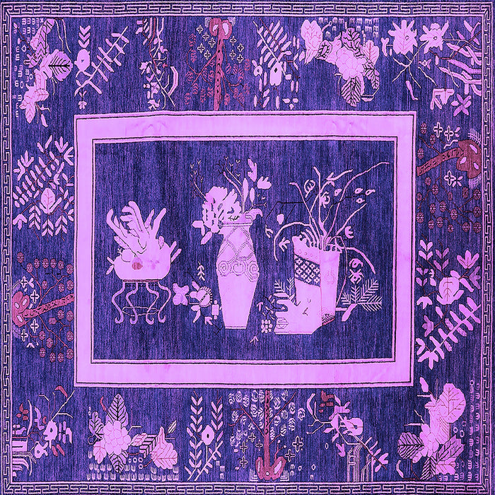 Square Machine Washable Oriental Purple Asian Inspired Area Rugs, wshurb2266pur