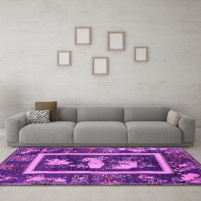 Machine Washable Oriental Pink Asian Inspired Rug in a Living Room, wshurb2266pnk